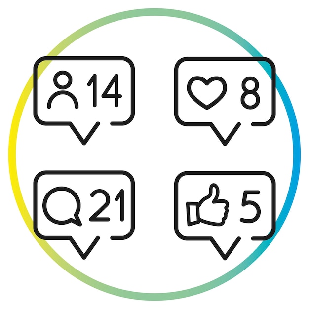 Follower like comment icons linear style vector illustration