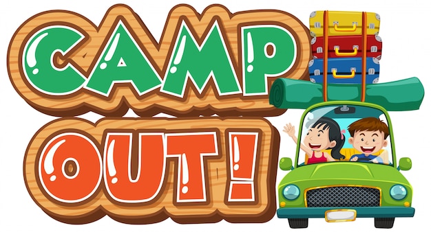 Font design for camp out with tent in the park