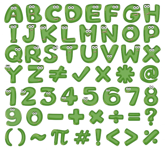 Font design for english letters and numbers in green