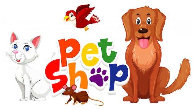 Font design for pet shop with many cute animals