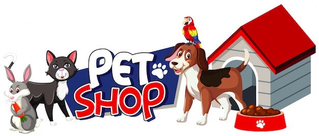 Font design for pet shop with many cute animals