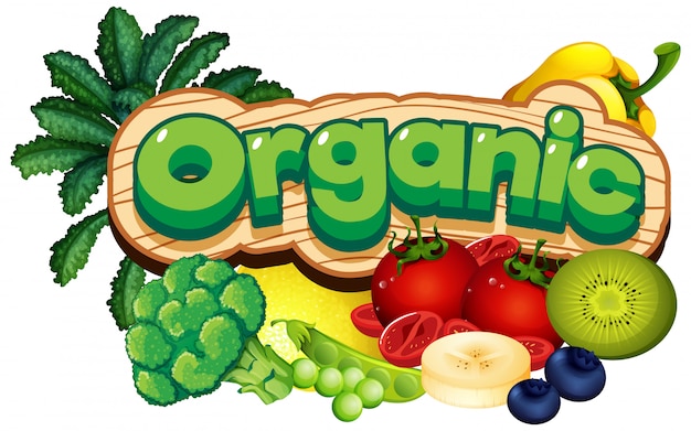 Font design for word organic with many vegetables