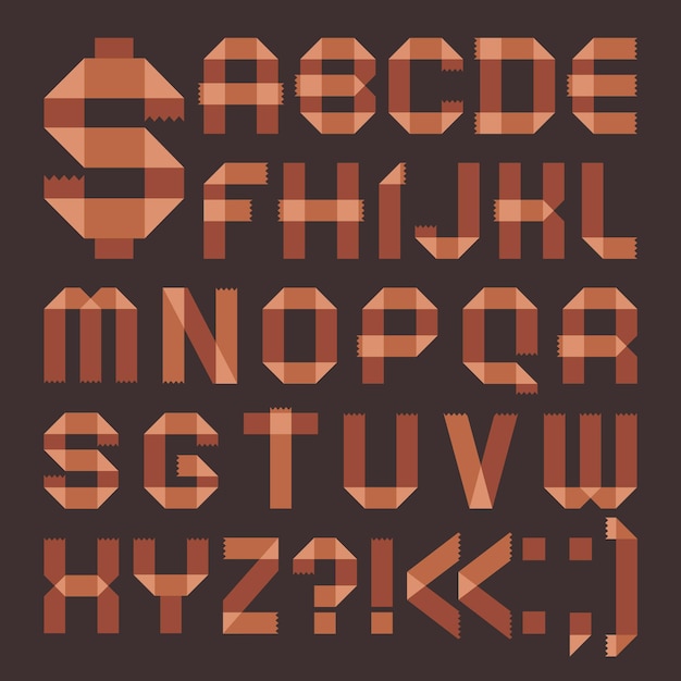 Font from brownish scotch tape - Roman alphabet