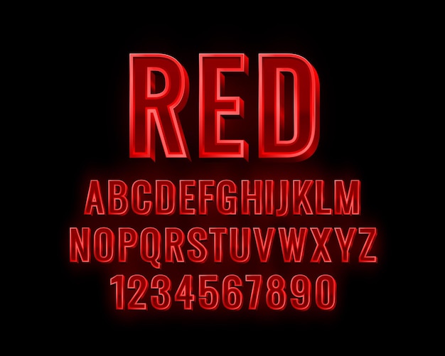 Font red symbol, 3d letter and numbers set. Vector illustration