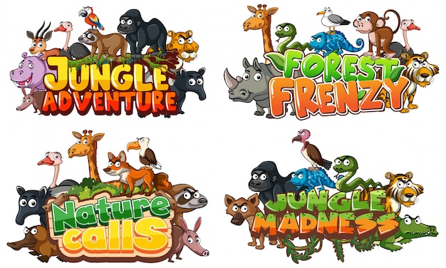 Font for word related to jungle with wild animals on white