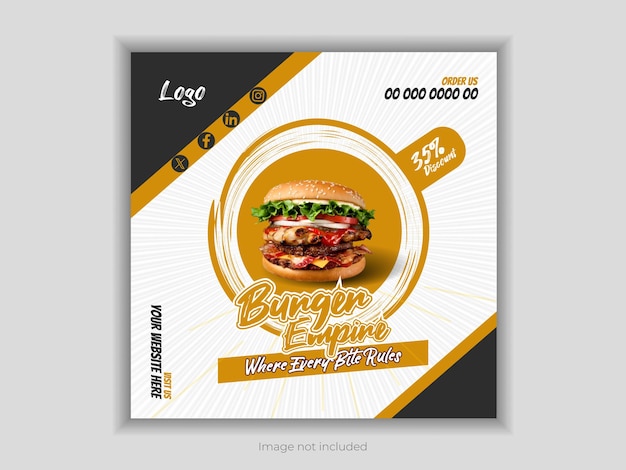 Food advertising on social media and template for an Instagram banner post