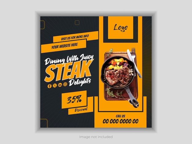 Food advertising on social media and template for an Instagram banner post