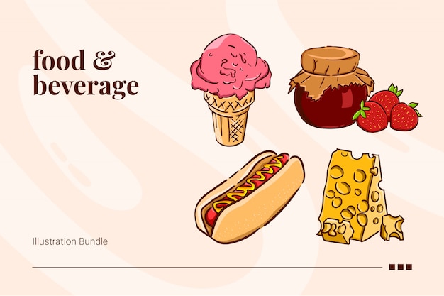 food and beverage, ice cream, jam, hotdog and cheese