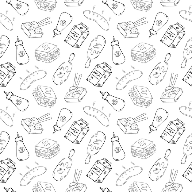 food and beverage seamless pattern in hand drawn style pattern background