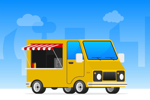 Food bus in retro style Street Food truck Vector illustration