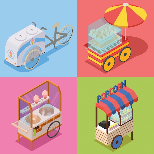 Food cart isometric illustration pack