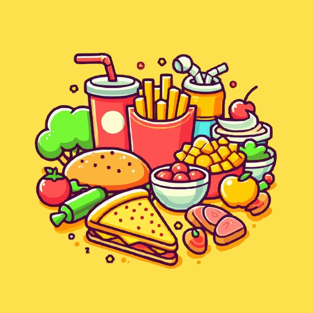 food cartoon vector icon illustration food object icon concept isolated yellow background