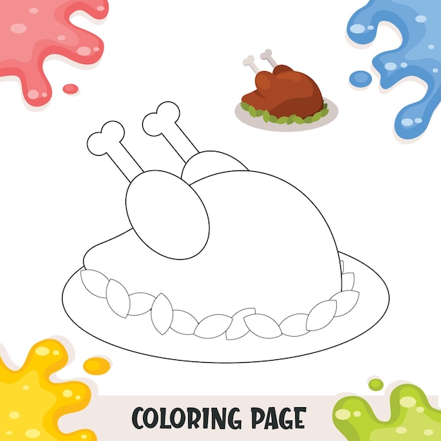 Food coloring book for kids roast chicken vector