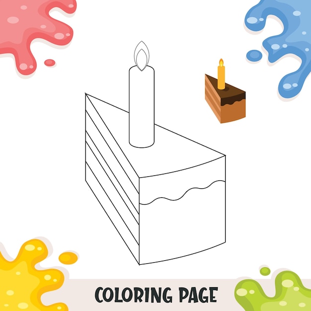 Food coloring book for kids with cake slices with candles illustration