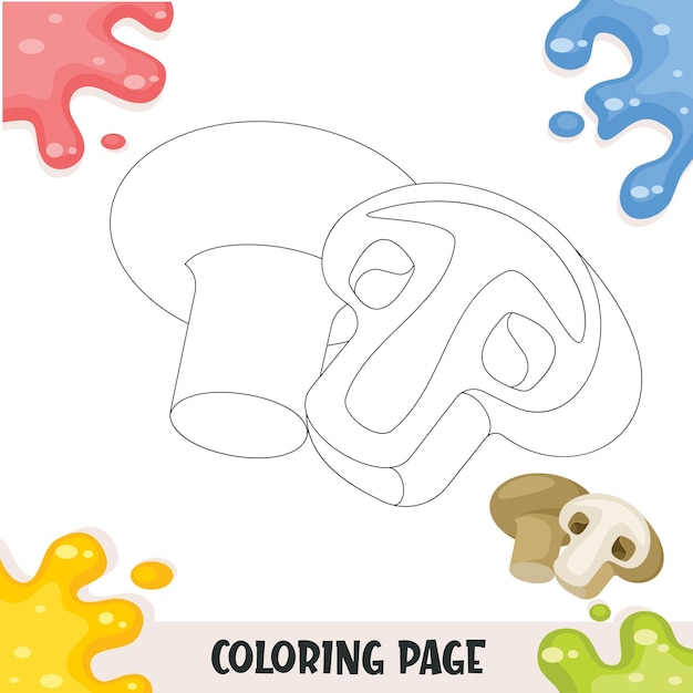 Food coloring book for kids with champignon mushrooms illustration