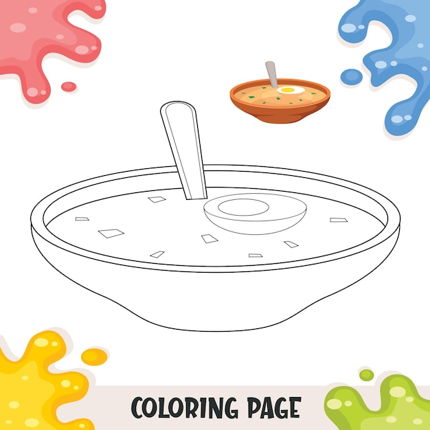 Food coloring book for kids with egg soup illustration