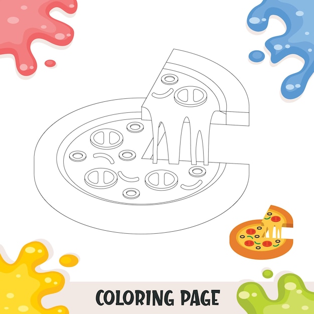 Food coloring book for kids with pizza illustration