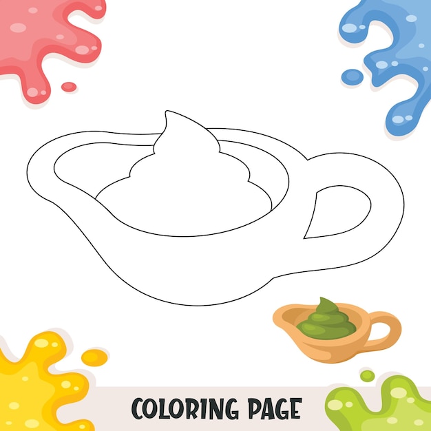 Food coloring book for kids with wasabi sauce illustration