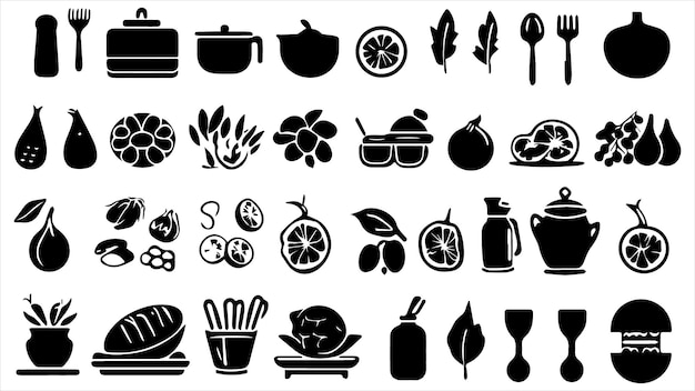 Vector food and cooking web icons set of black symbols for a culinary theme vector collection