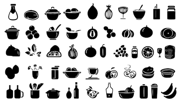 Food and cooking web icons Set of black symbols for a culinary theme Vector collection