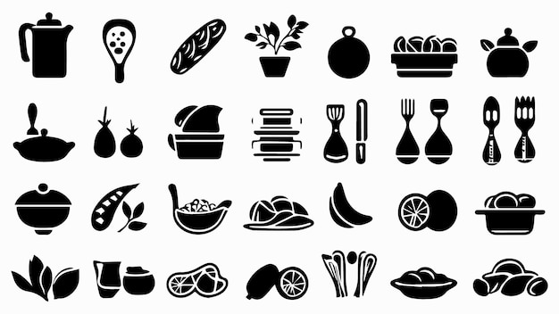 Vector food and cooking web icons set of black symbols for a culinary theme vector collection