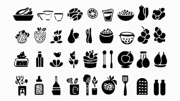 Vector food and cooking web icons set of black symbols for a culinary theme vector collection