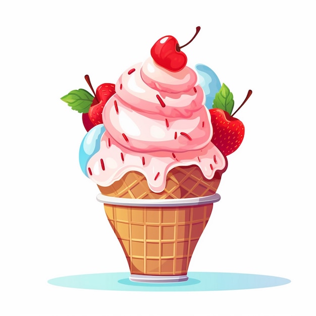 food cream dessert sweet vector summer cone isolated ice illustration waffle chocolate c