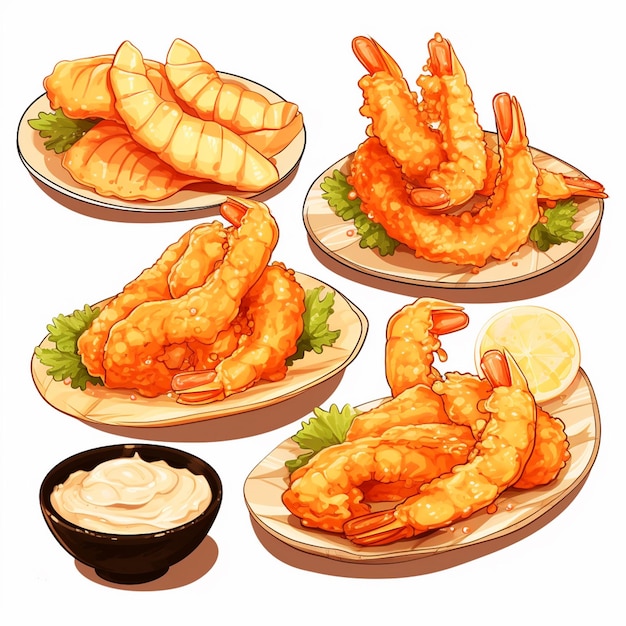 Vector food cuisine shrimp tempura vector asian illustration japan japanese restaurant meal trad