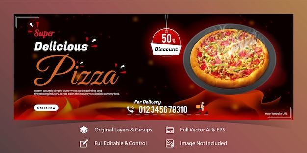 Food and delicious pizza web facebook banner template design premium vector eps