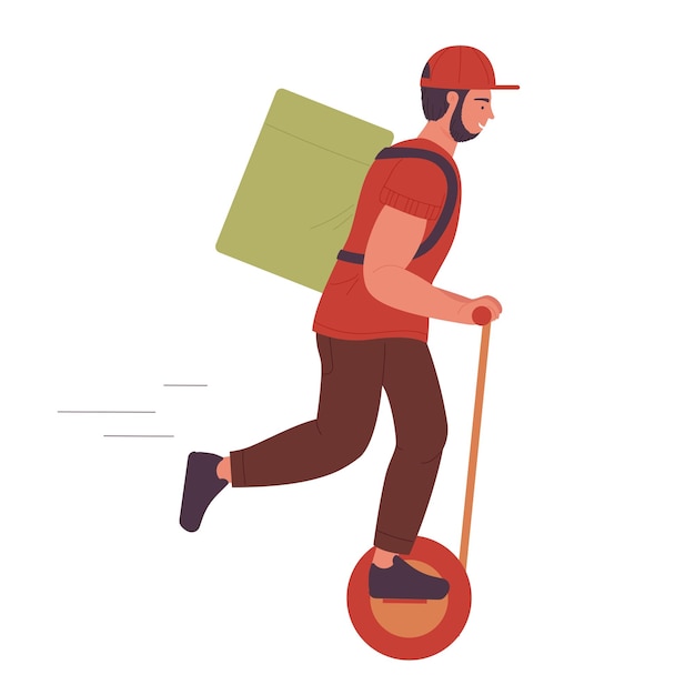 Food delivery courier on self balancing scooter