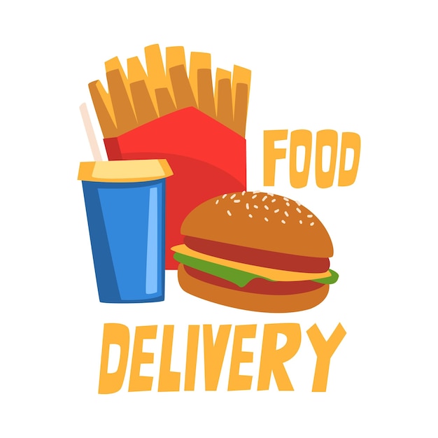 Food Delivery Fast Food Dishes Online Service Ordering Cartoon Style Vector Illustration on White Background