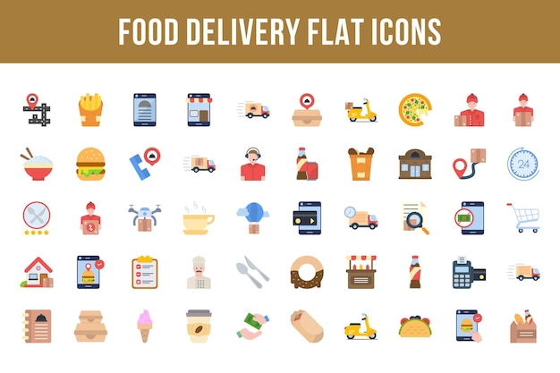 Food Delivery Flat Multicolor Icons