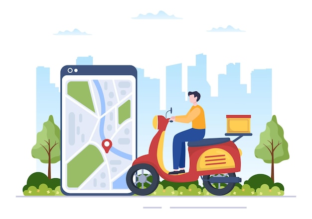 Food Delivery Service App Illustration on a Tracking Smartphone to Order Ready Meals