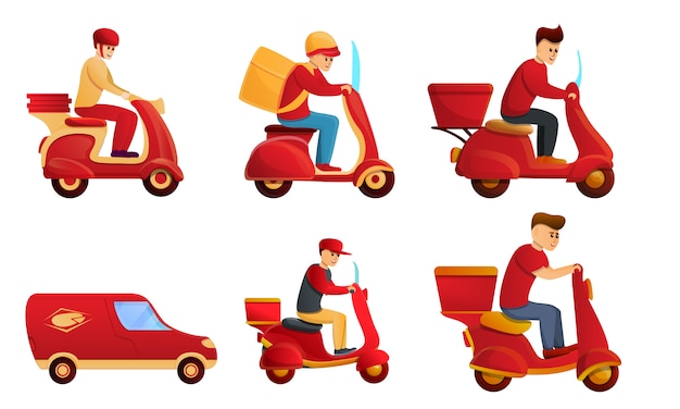 Food delivery service icons set