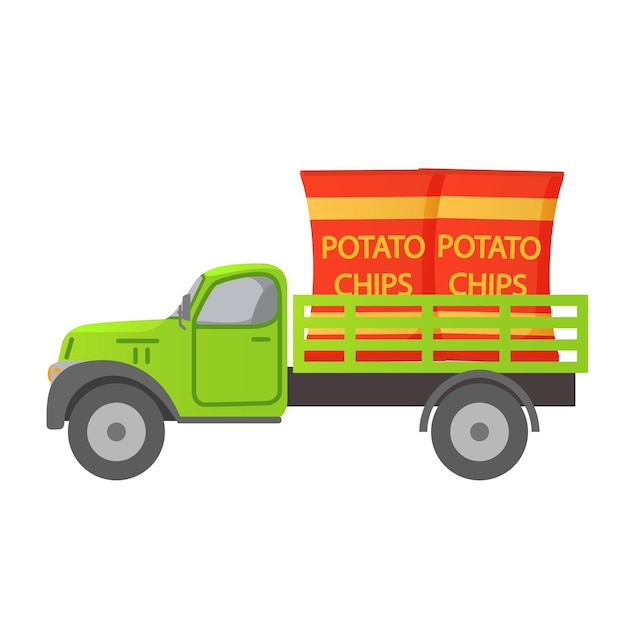 Food delivery truck potato chip packaging.