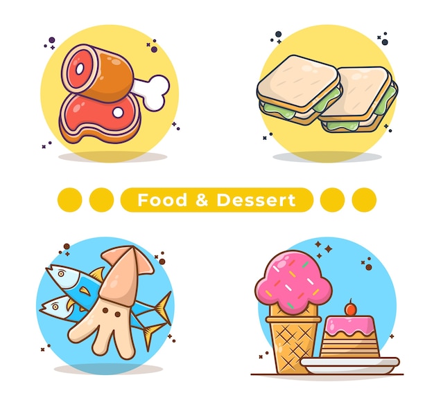 Food and Dessert Collection illustration in hand drawn