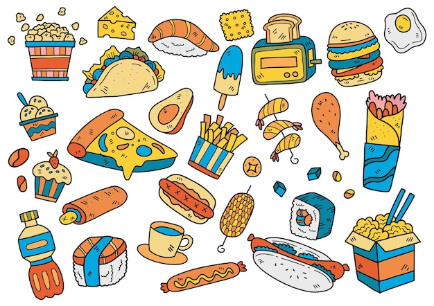 Food doodle objects vector illustration for banner