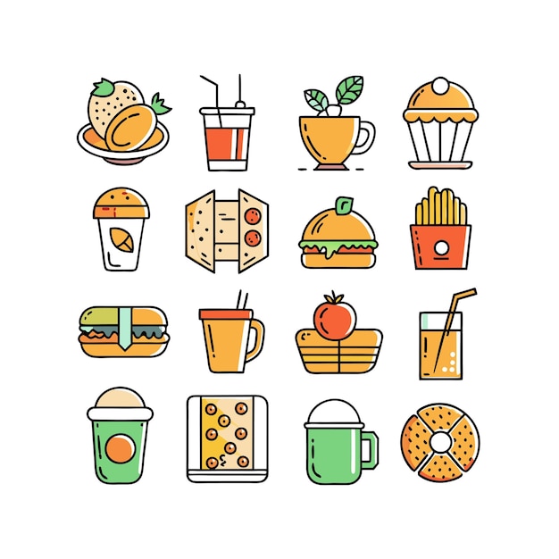 Food and Drink Icon Set Vector Illustration for Documents Websites and Mobile Applications