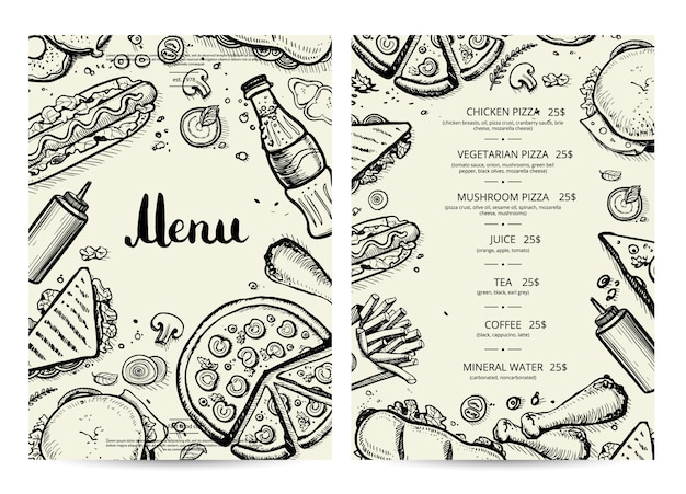 Food and drink menu  with prices