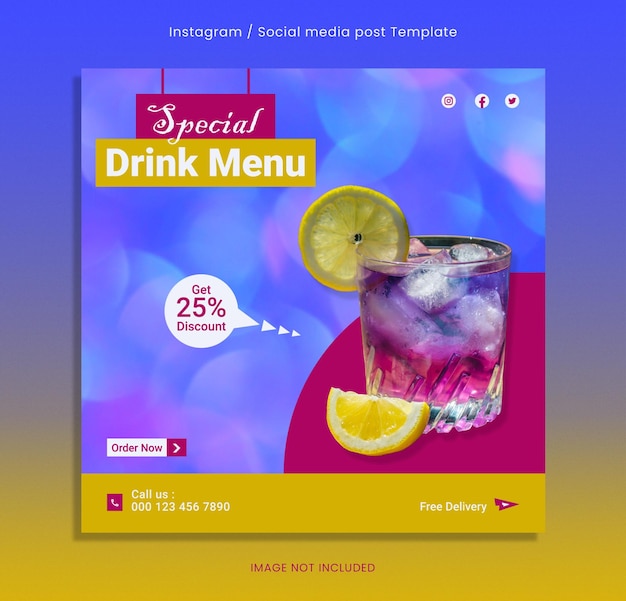 Food and drink social media promotion and instagram banner post design template