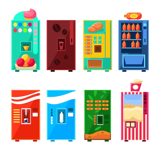 Food And Drink Vending Machines Design Set