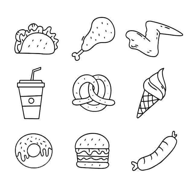 Food and drinks vector bundle set with dodle style