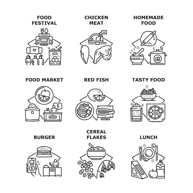 Food Festival Event Set Icons Vector Illustrations