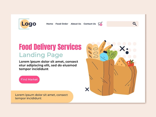 Food grocery fast delivery vector modern style design flat landing page