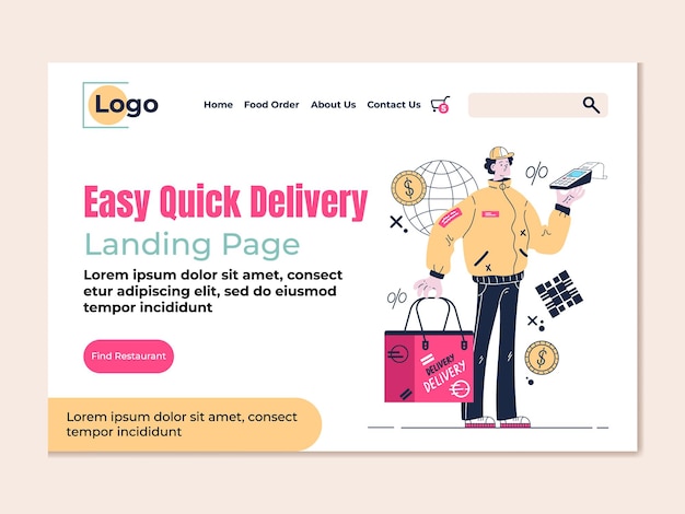 Food grocery fast delivery vector modern style design flat landing page