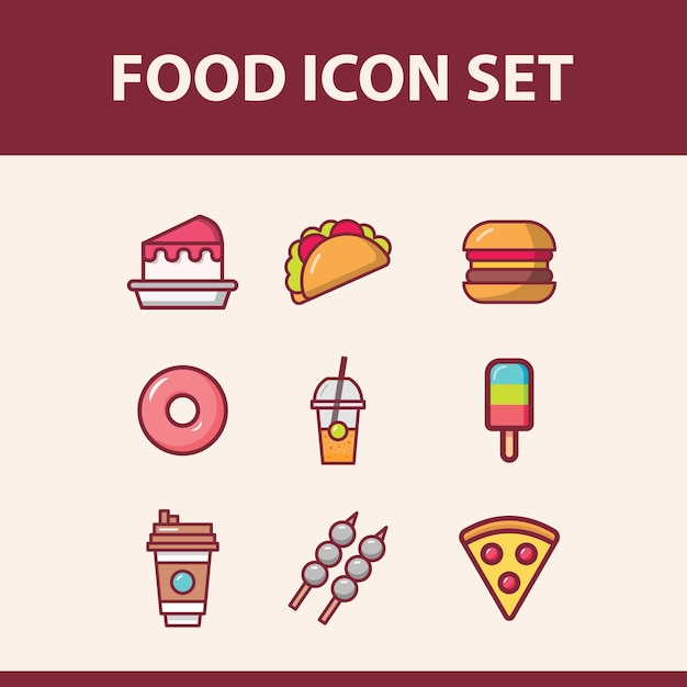 food icon set flat illustration full vector