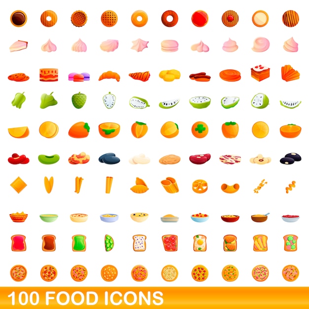 food icons set, cartoon style