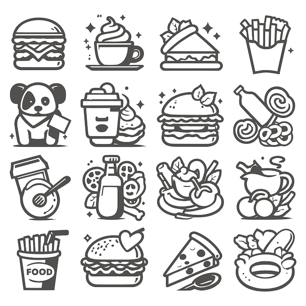 Food icons set Collection vector black outline logo