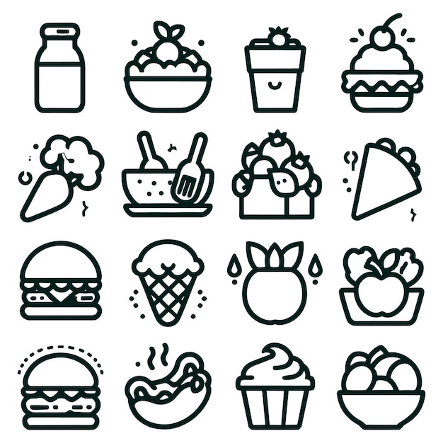 Food icons set Collection vector black outline logo