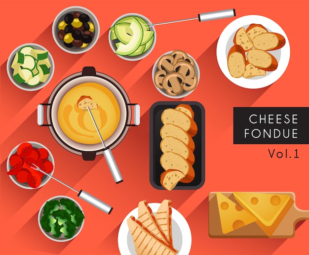 Food Illustration : Cheese Fondue Set